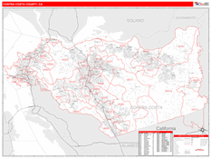 Contra Costa County, CA Digital Map Red Line Style